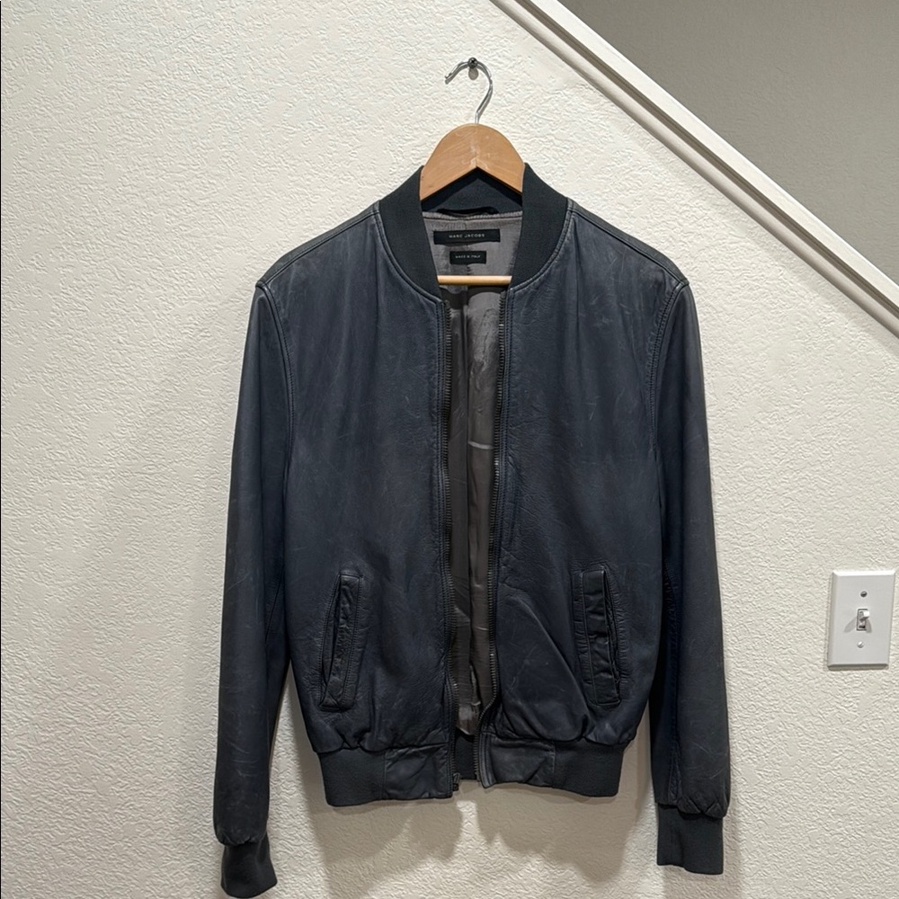 Marc Jacobs Gray and Blue 100% Leather Jacket MADE IN ITALY